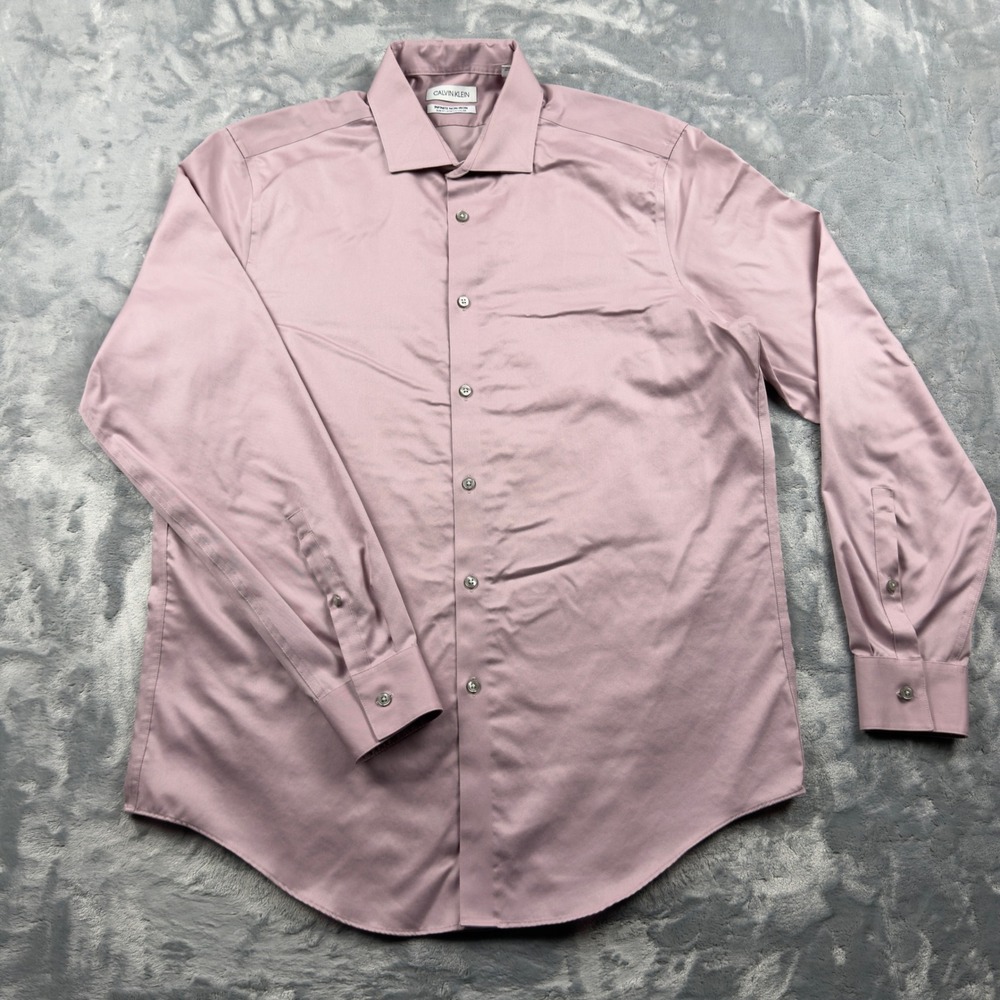 Calvin Klein Infinite Non-Iron Slim Fit Dress Shirt Pink Mens 16.5 34/35 L